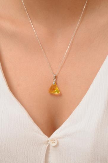 Swarovski® 6628 Xilion Triangle Citrine 925 Ayar Gümüş Kolye