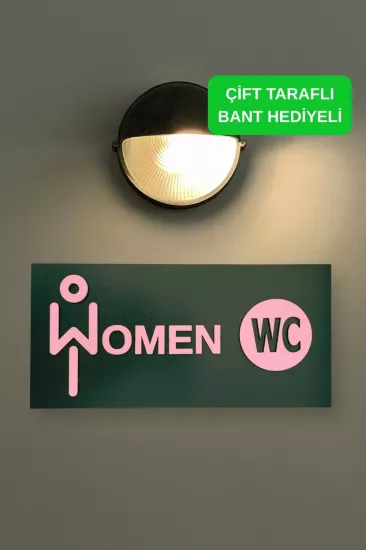 Dekoratif Ahşap 2D Kabartma Women Figürlü WC Tabelası - Pembe