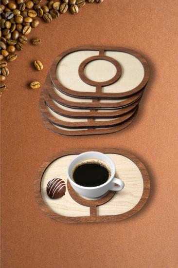 Kutaydan 6 Parça Ahşap Lazer Kesim Bardak ve Kahve Altlığı