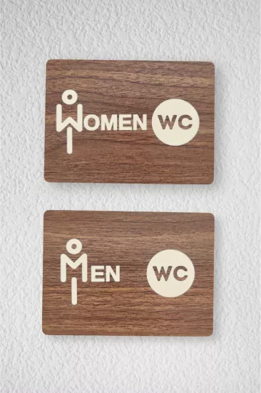 Women-Men WC Yönlendirme Levhası- İkili Set - Ceviz