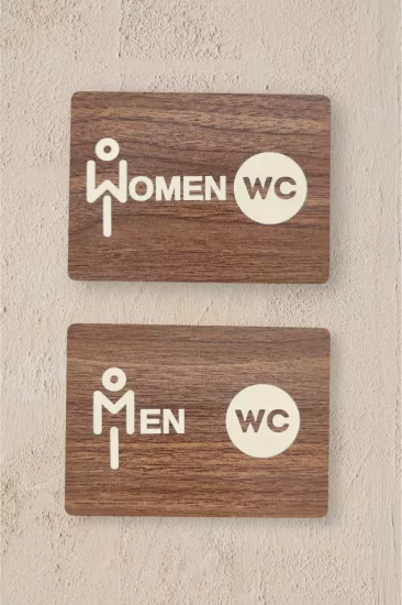 Women-Men WC Yönlendirme Levhası- İkili Set - Ceviz