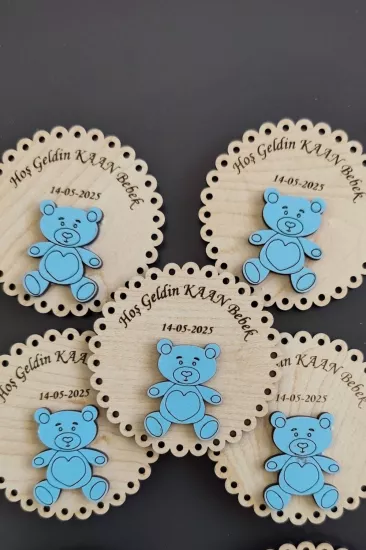 Sevimli Ayıcık Desenli Hoşgeldin Ahşap Bebek Magneti - 20 Adet