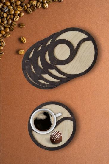 Kutaydan 6 Parça Ahşap Lazer Kesim Bardak ve Kahve Altlığı