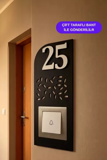 Lazer Kesim Minimal Desenli Kapı Zil Çerçevesi - Siyah