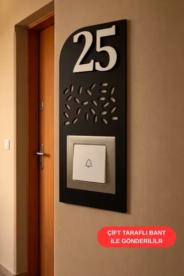 Lazer Kesim Minimal Desenli Kapı Zil Çerçevesi - Siyah