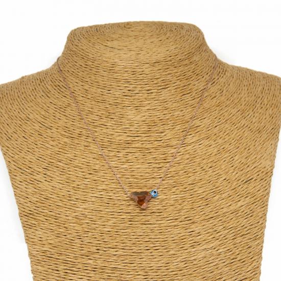 Swarovski® Smoked Topaz Nazarlı Kalpli 925 Ayar Gümüş Kolye