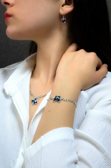 Swarovski Butterfly Taşlı Gümüş Kaplama Figaro Zincirli Kelebek Set