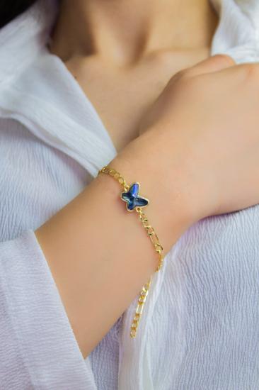 Swarovski Butterfly Taşlı 14K Altın Kaplama Figaro Zincirli Kelebek Bileklik