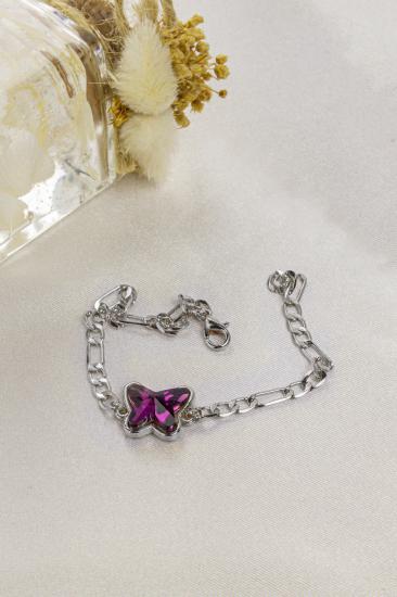 Swarovski Butterfly Taşlı Gümüş Kaplama Figaro Zincirli Kelebek Bileklik