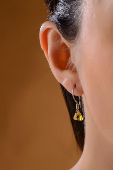 Swarovski Taşlı 6628 Xilion Triangle 925 Ayar Gümüş Küpe - Citrine