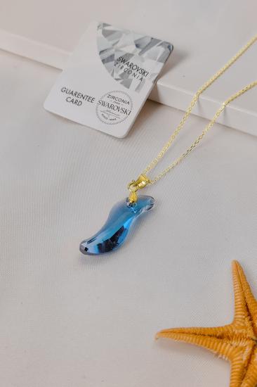 Swarovski Taşlı 6525 Wawe Dalga Küpe ve Kolye Set - Aquamarine