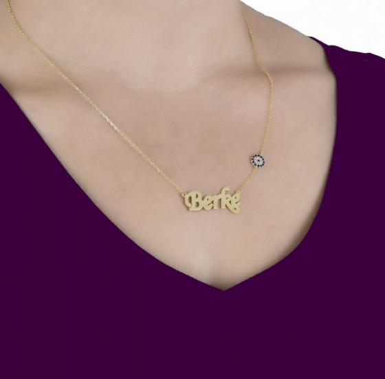 Kişiye Özel Nazarlı İsimli 925 Ayar Gümüş Kolye
