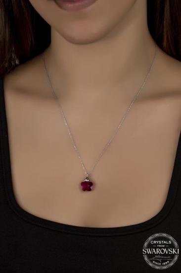 Kutaydan SWR Crystal 12 mm Fushia Çiçek Kadın Gümüş Kolye