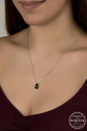 Kutaydan SWR Crystal 13 mm Drop Black Kadın Gümüş Kolye