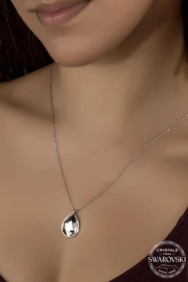 Kutaydan SWR Crystal 18 mm Yuvalı Beyaz Damla Kadın Gümüş Kolye