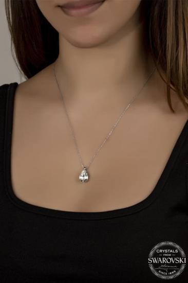 Kutaydan SWR Crystal 10 x 14 mm Tırnaklı Damla Kadın Gümüş Kolye