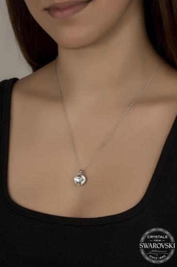 Kutaydan SWR Crystal 12 mm Yuvalı Beyaz Cushion Kadın Gümüş Kolye
