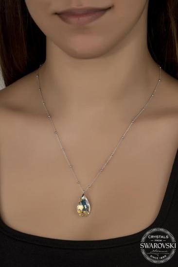 Kutaydan SWR Crystal 22 mm Damla Top Zincirli Kadın Gümüş Kolye