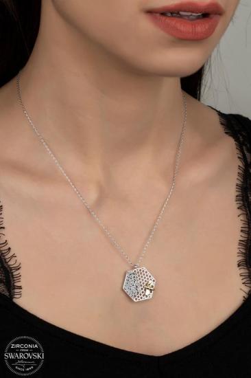 Kutaydan SWR Zirconia Arı Kovanı Kadın Gümüş Kolye