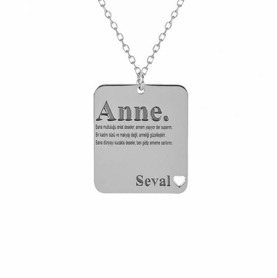 Kişiye Özel İsimli Anne Plaka 925 Ayar Gümüş Kolye