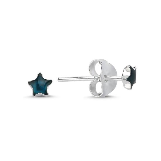 Gümüş 3mm Petrol Mavi Yıldız Küpe