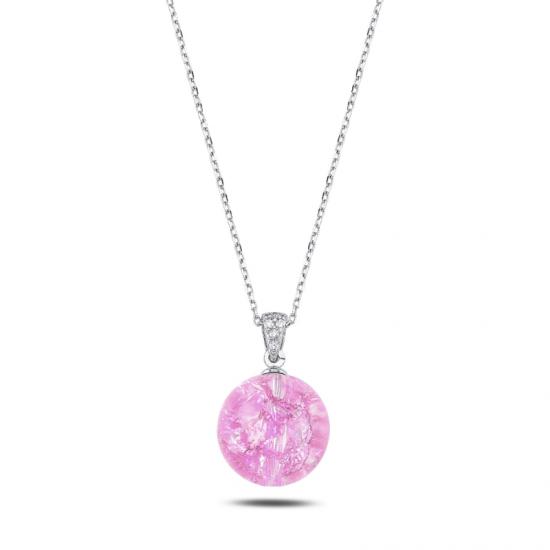 Gümüş Pembe Küre Kolye
