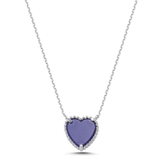Gümüş Lapis Lazuli Seramik Taşlı Kalp Kolye