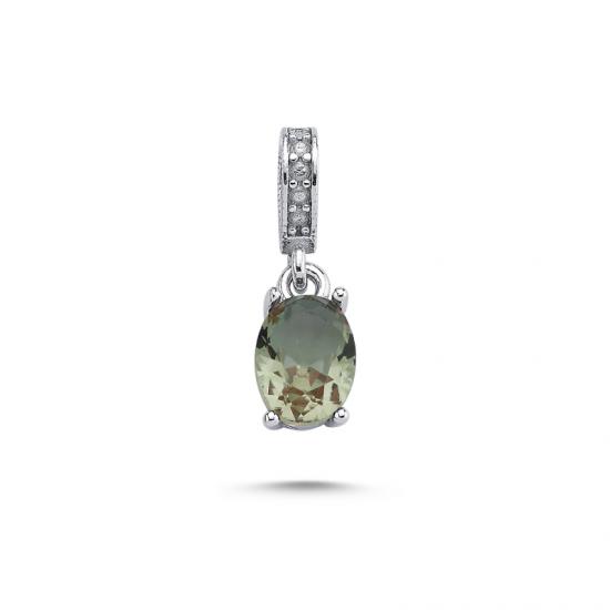 Gümüş 6x8mm Oval Sultanit Zirkon Tektaş Kolye Ucu