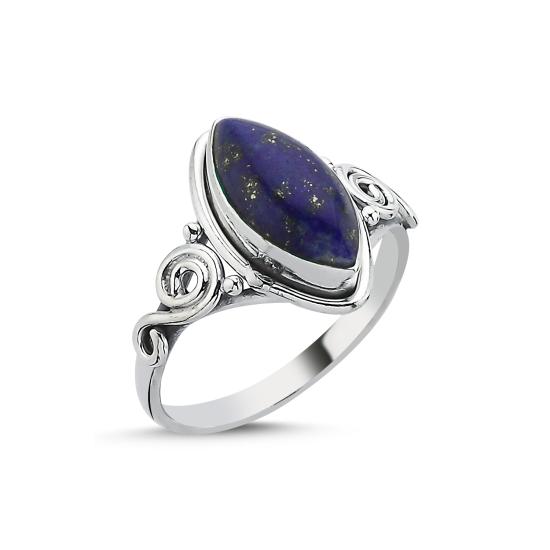 Gümüş Lapis Lazuli & Etnik Detaylı Yüzük