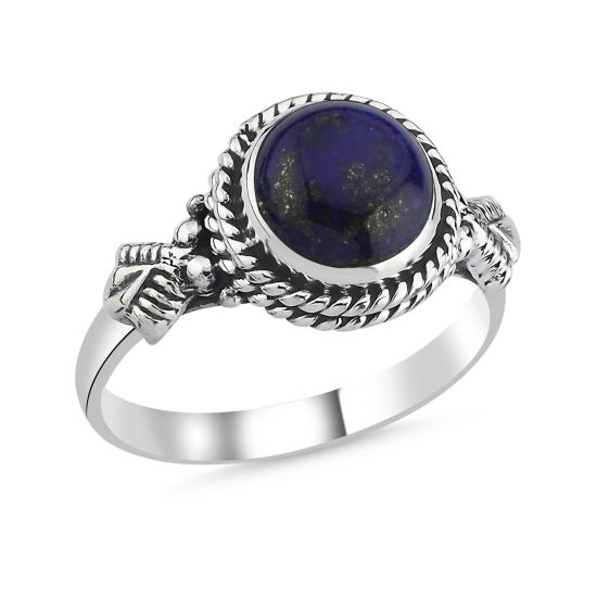 Gümüş Lapis Lazuli & Etnik Detaylı Oksitli Yüzük