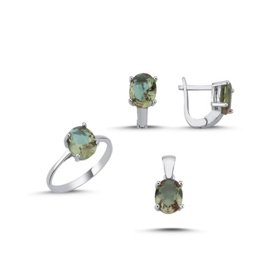 Gümüş Sultanit Oval & Zirkon Taşlı Set