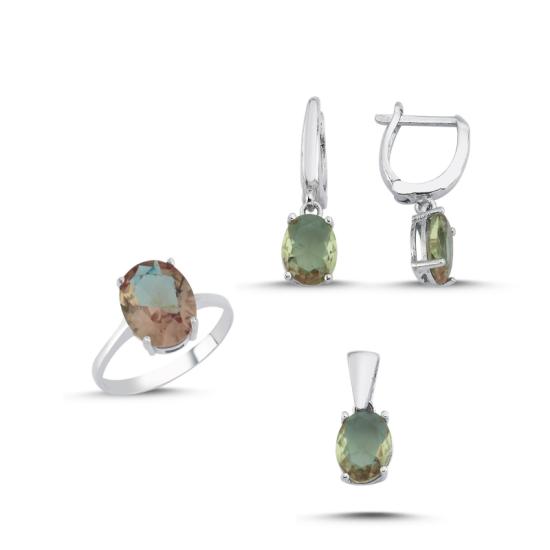Gümüş Sultanit Oval & Zirkon Taşlı Set