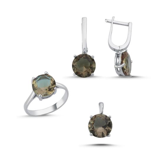 Gümüş 10mm Sultanit & Zirkon Taşlı Set
