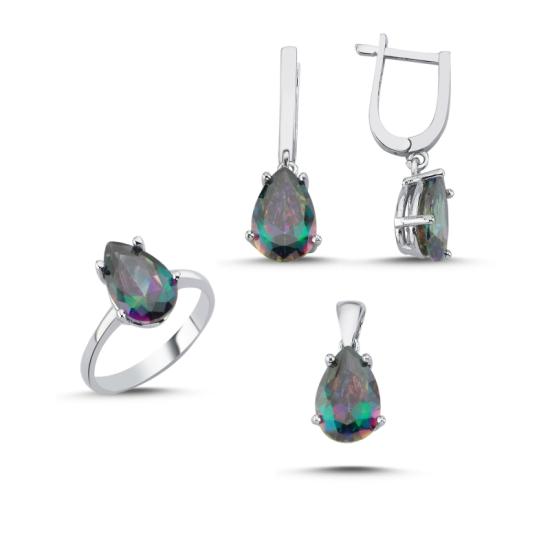 Gümüş Mistik Topaz Zirkon Taşlı Set