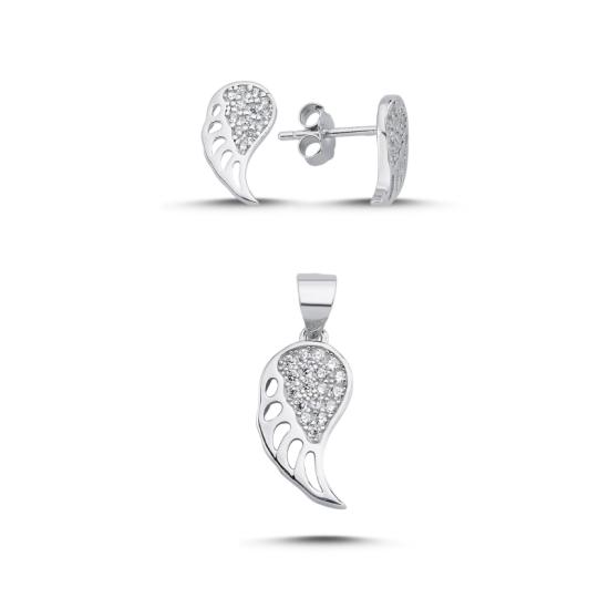 Gümüş Kanat Model Zirkon Taşlı Set