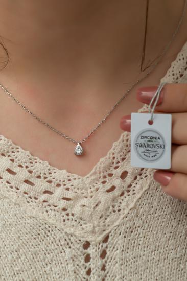 Swarovski Zirconia Tektaş Damla Kasa 925 Ayar Gümüş Kolye