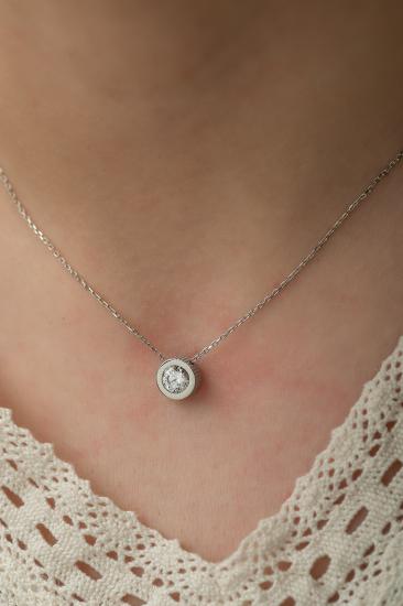 Swarovski Zirconia Tek Taş Montürlü 925 Ayar Gümüş Kolye