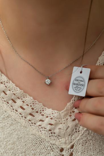 Swarovski Zirconia Tektaş Dört Tırnaklı 925 Ayar Gümüş Kolye