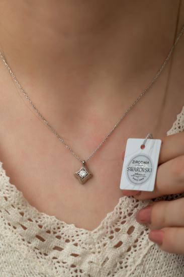 Swarovski Zirconia Tektaş Dört Köşeli 925 Ayar Gümüş Kolye