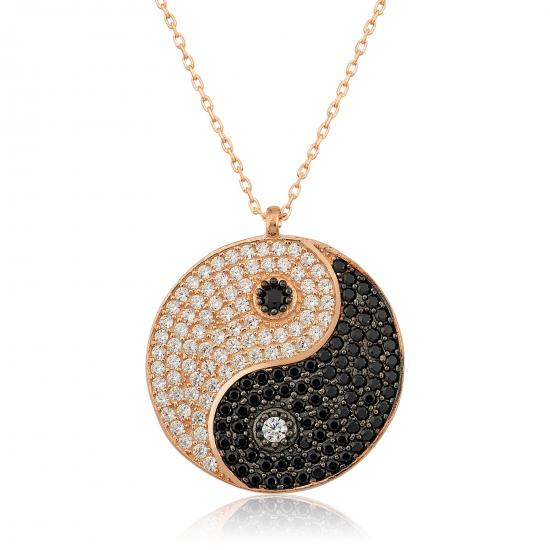 Zirkon Taşlı Yin Yang 925 Ayar Gümüş Kolye