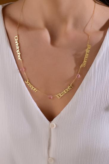 Kişiye Özel Swarovski Taşlı Dört İsimli 925 Ayar Gümüş Kolye