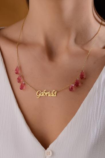 Kişiye Özel Swarovski Altı Drop Taşlı İsimli 925 Ayar Gümüş Kolye