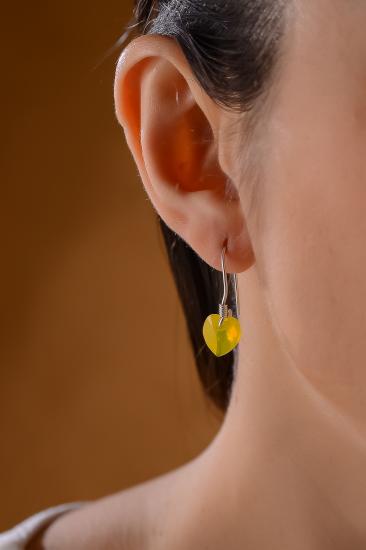 Swarovski Taşlı 925 Ayar Gümüş Kalp Citrine Küpe