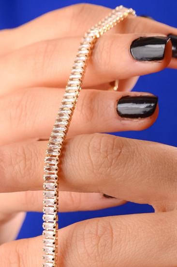 5 mm Baget Crystal Zirkon Taşlı Su Yolu Stras Bileklik-Gold