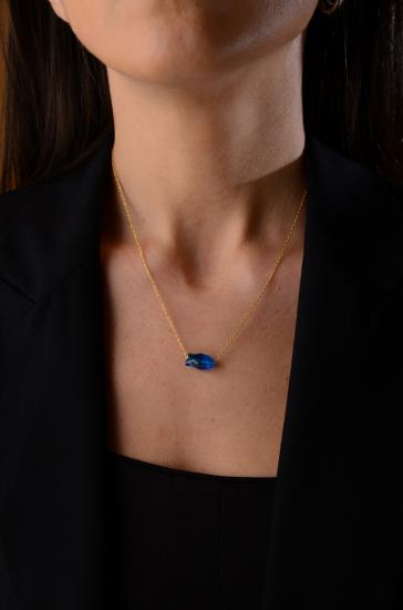 Swarovski® Taşlı 5727 Fish Capri Blue 925 Ayar Gümüş Kolye