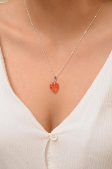 Swarovski® 6228 Heart Astral Pink Opal 925 Ayar Gümüş Kolye