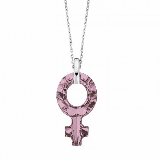 Swarovski 4876 Antique Pink Female Symbole Gümüş Kolye