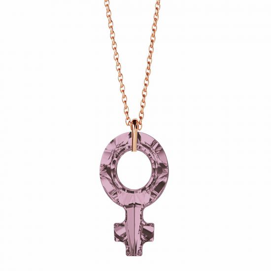 Swarovski 4876 Antique Pink Female Symbole Rose Kaplama Kolye