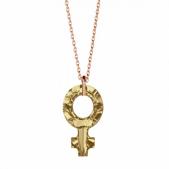 Swarovski 4876 Golden Shadow Female Symbole Rose Kaplama Kolye