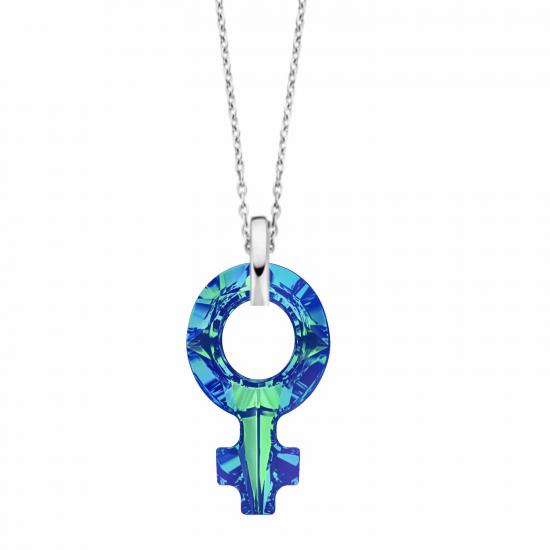 Swarovski® 4876 Bermuda Blue Female Symbole Gümüş Kolye